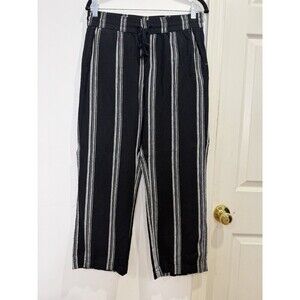 Ann Taylor Factory Cropped Pants Linen Black Striped Petite SP